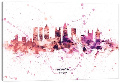Atlanta Georgia Skyline Splash Pink Canvas Art Print - Atlanta Art
