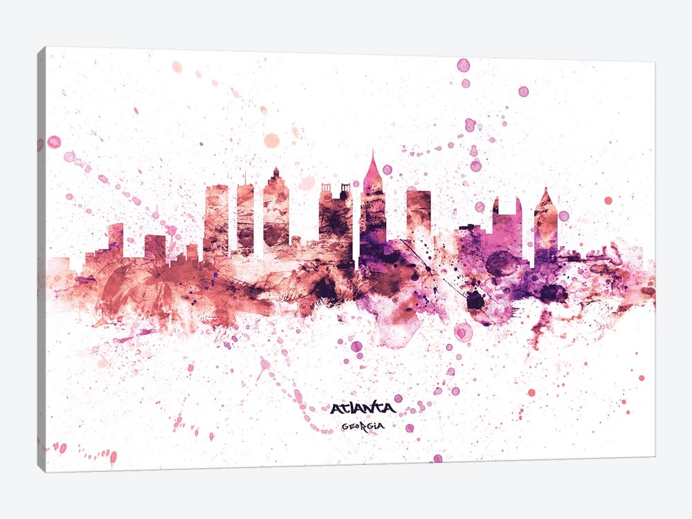 Atlanta Georgia Skyline Splash Pink by Michael Tompsett 1-piece Canvas Art
