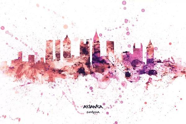 Georgia: Atlanta Georgia Skyline Splash Pink by Michael Tompsett