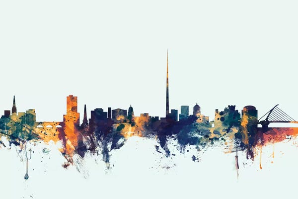 Dublin: Dublin, Republic Of Ireland On Blue by Michael Tompsett