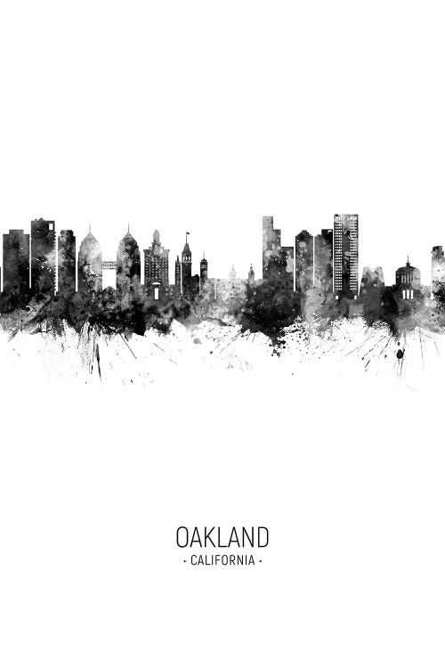 Black And White Oakland California Skyline Portrait by Michael Tompsett wall art