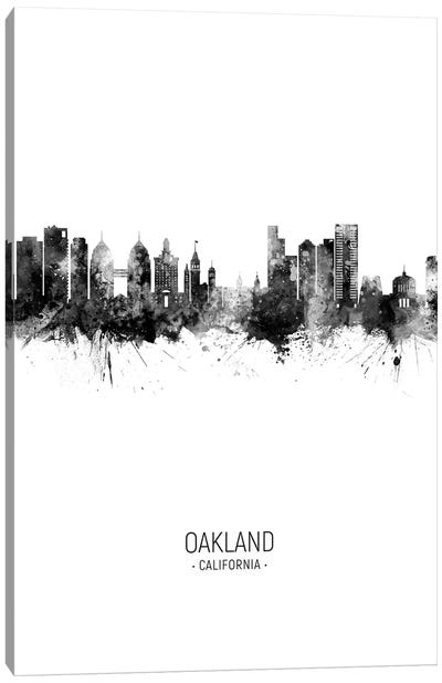 Oakland California Skyline Portrait Black And White Canvas Art Print - Oakland Art
