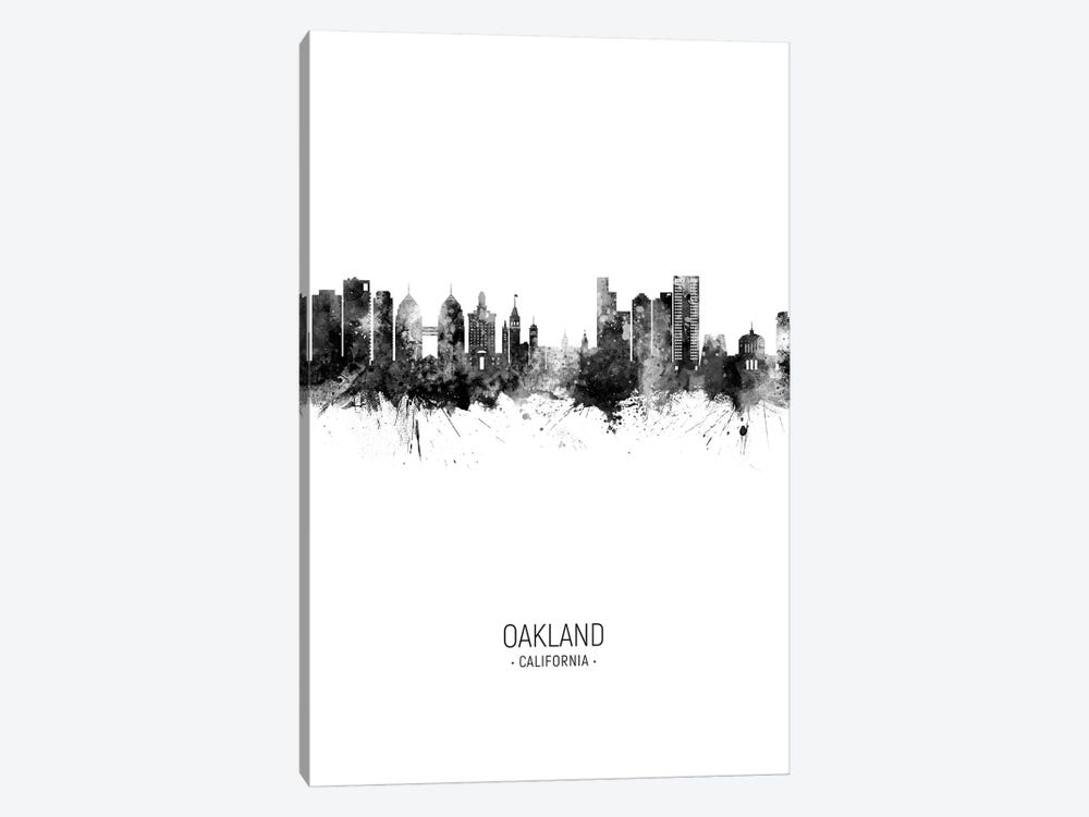 Oakland California Skyline Portrait Black And White by Michael Tompsett 1-piece Canvas Art Print