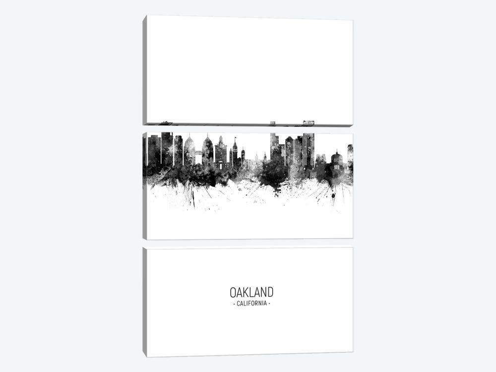Oakland California Skyline Portrait Black And White by Michael Tompsett 3-piece Art Print