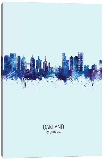 Oakland California Skyline Portrait Dark Blue Canvas Art Print - Oakland Art
