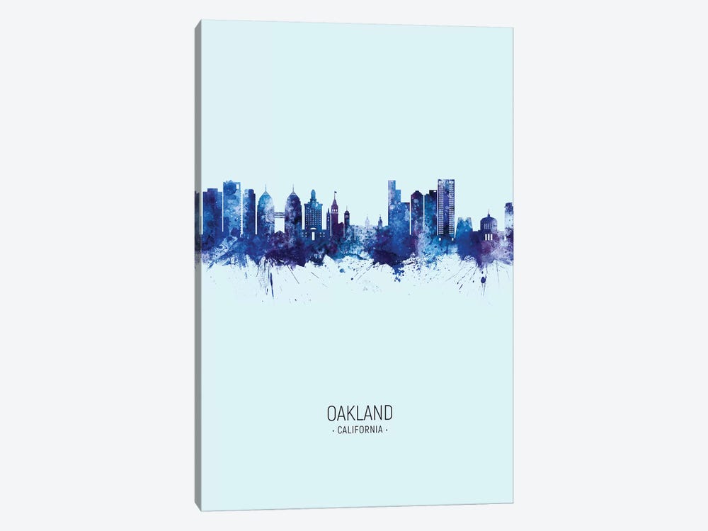 Oakland California Skyline Portrait Dark Blue by Michael Tompsett 1-piece Canvas Artwork