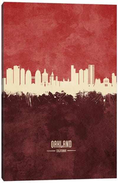 Oakland California Skyline Burgandy Canvas Art Print - Oakland Art