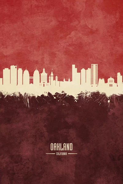 Oakland: Oakland California Skyline Burgandy by Michael Tompsett