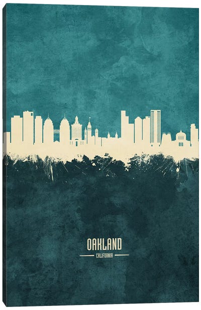 Oakland California Skyline Teal Canvas Art Print - Oakland