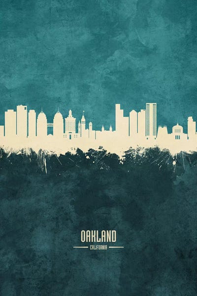 Oakland: Oakland California Skyline Teal by Michael Tompsett
