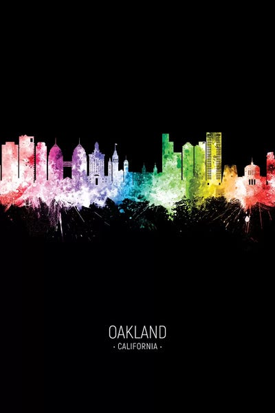 Oakland: Rainbow Black Oakland California Skyline Portrait by Michael Tompsett