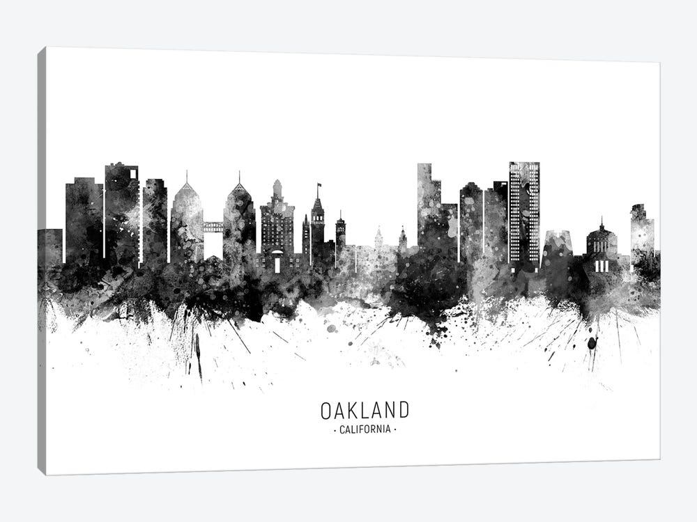 Oakland California Skyline Name Black And White by Michael Tompsett 1-piece Canvas Artwork