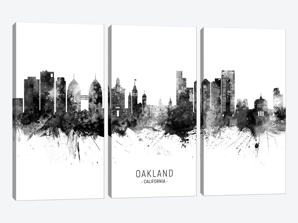 Oakland California Skyline Name Black And White by Michael Tompsett 3-piece Canvas Art