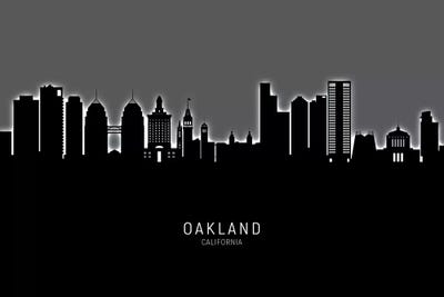 Oakland California Skyline Glow by Michael Tompsett framed wall art