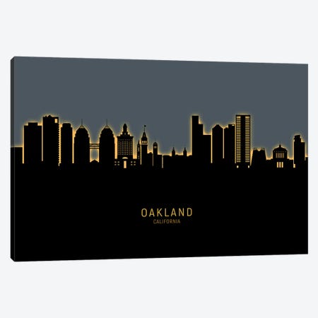 Oakland California Skyline Glow Orange Canvas Print #MTO2592} by Michael Tompsett Canvas Wall Art