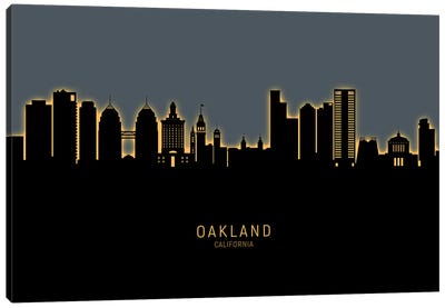 Oakland California Skyline Glow Orange Canvas Art Print - Oakland Art