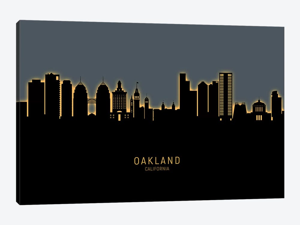 Oakland California Skyline Glow Orange by Michael Tompsett 1-piece Canvas Wall Art