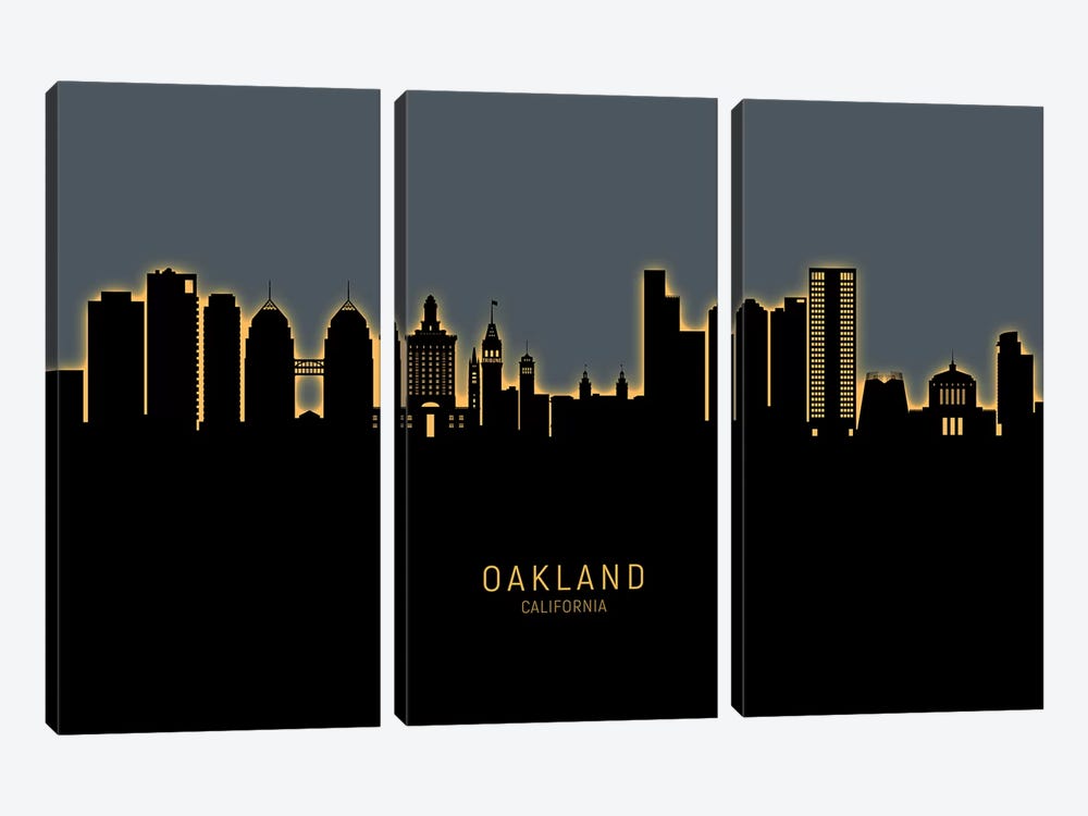 Oakland California Skyline Glow Orange by Michael Tompsett 3-piece Canvas Artwork