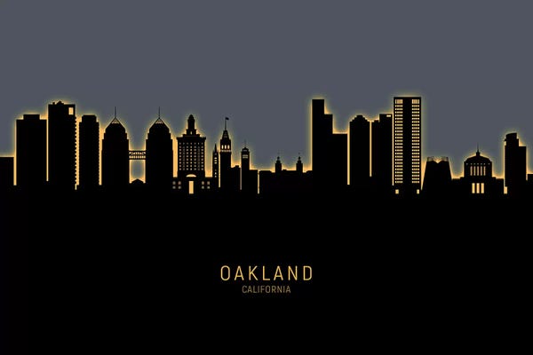 Oakland: Oakland California Skyline Glow Orange by Michael Tompsett