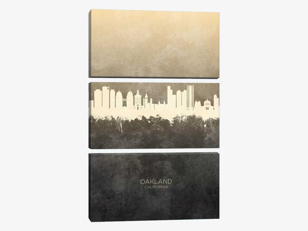 Oakland California Skyline Taupe by Michael Tompsett 3-piece Canvas Print