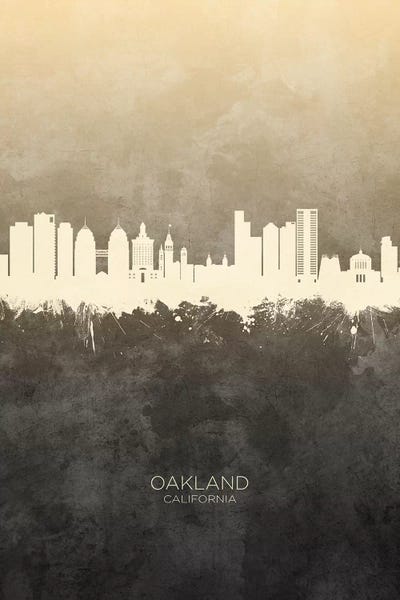Oakland: Oakland California Skyline Taupe by Michael Tompsett