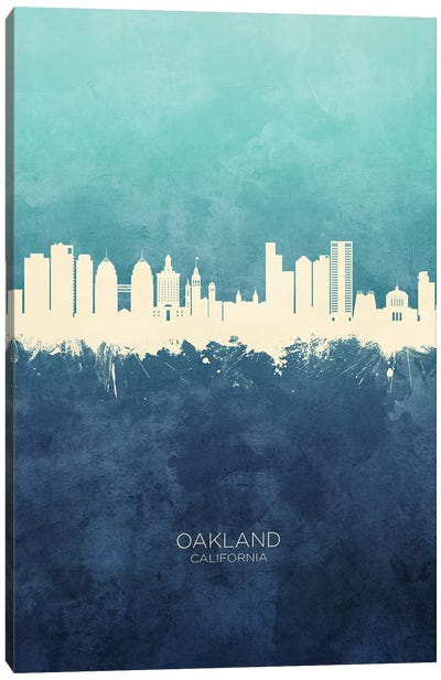 Oakland California Skyline Navy Cyan Canvas Art Print - Oakland Art