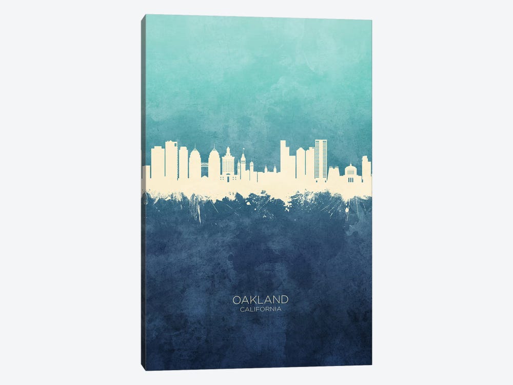 Oakland California Skyline Navy Cyan by Michael Tompsett 1-piece Canvas Art