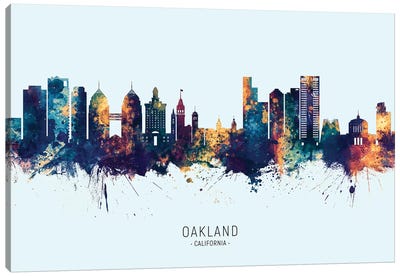 Oakland California Skyline Blue Orange Canvas Art Print - Oakland Art