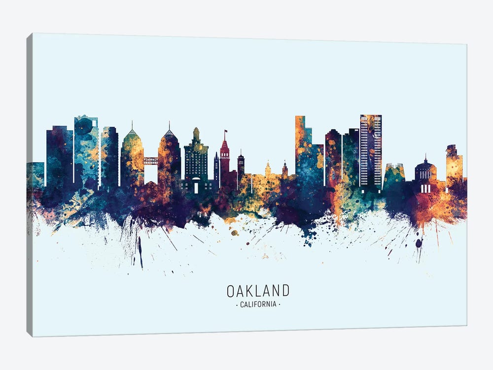 Oakland California Skyline Blue Orange by Michael Tompsett 1-piece Canvas Art Print