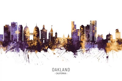 Oakland California Skyline Purple Gold by Michael Tompsett canvas print
