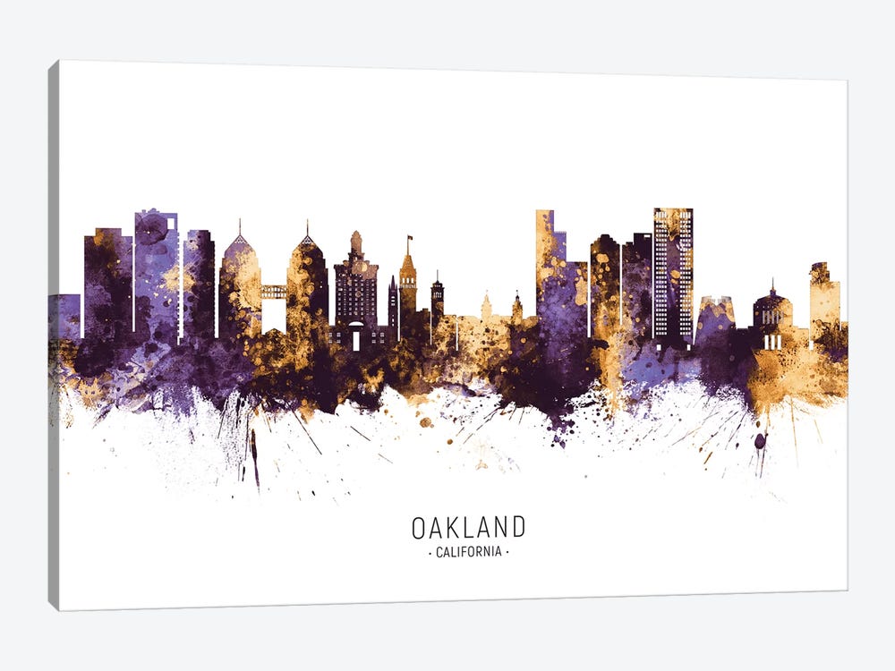 Oakland California Skyline Purple Gold by Michael Tompsett 1-piece Canvas Art