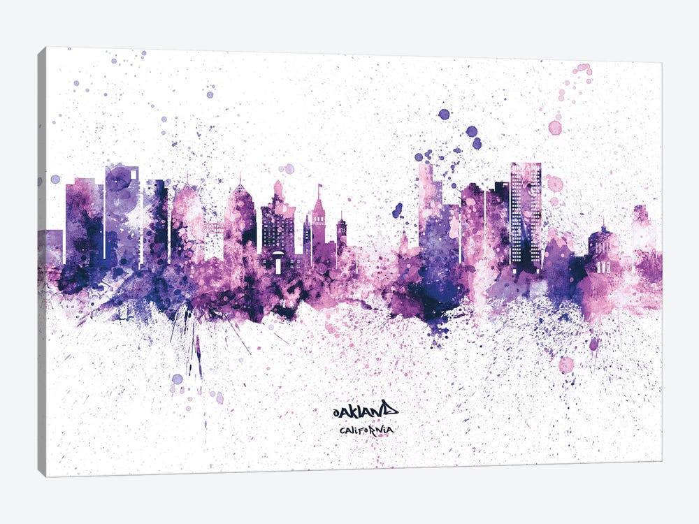 Oakland California Splash Purple by Michael Tompsett 1-piece Canvas Art Print