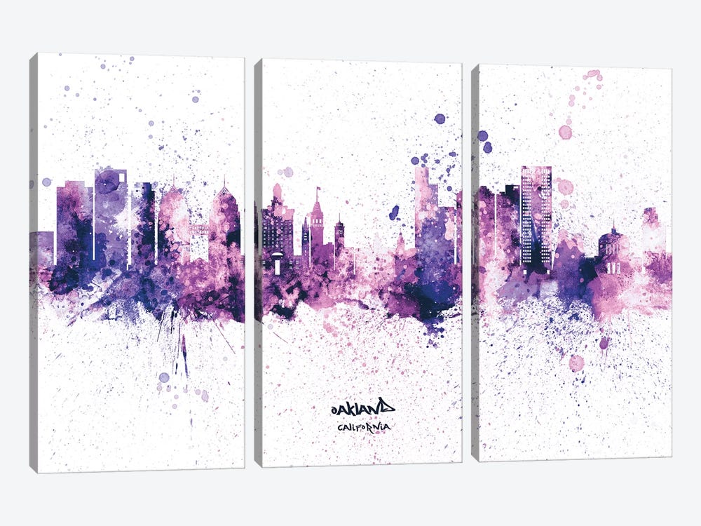 Oakland California Splash Purple by Michael Tompsett 3-piece Canvas Print