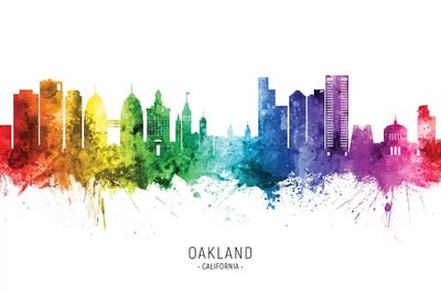 Rainbow Oakland California Skyline by Michael Tompsett framed wall art