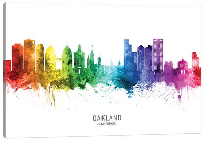 Oakland California Skyline Rainbow Canvas Art Print - Oakland Art