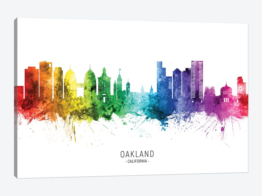 Oakland California Skyline Rainbow by Michael Tompsett 1-piece Canvas Art