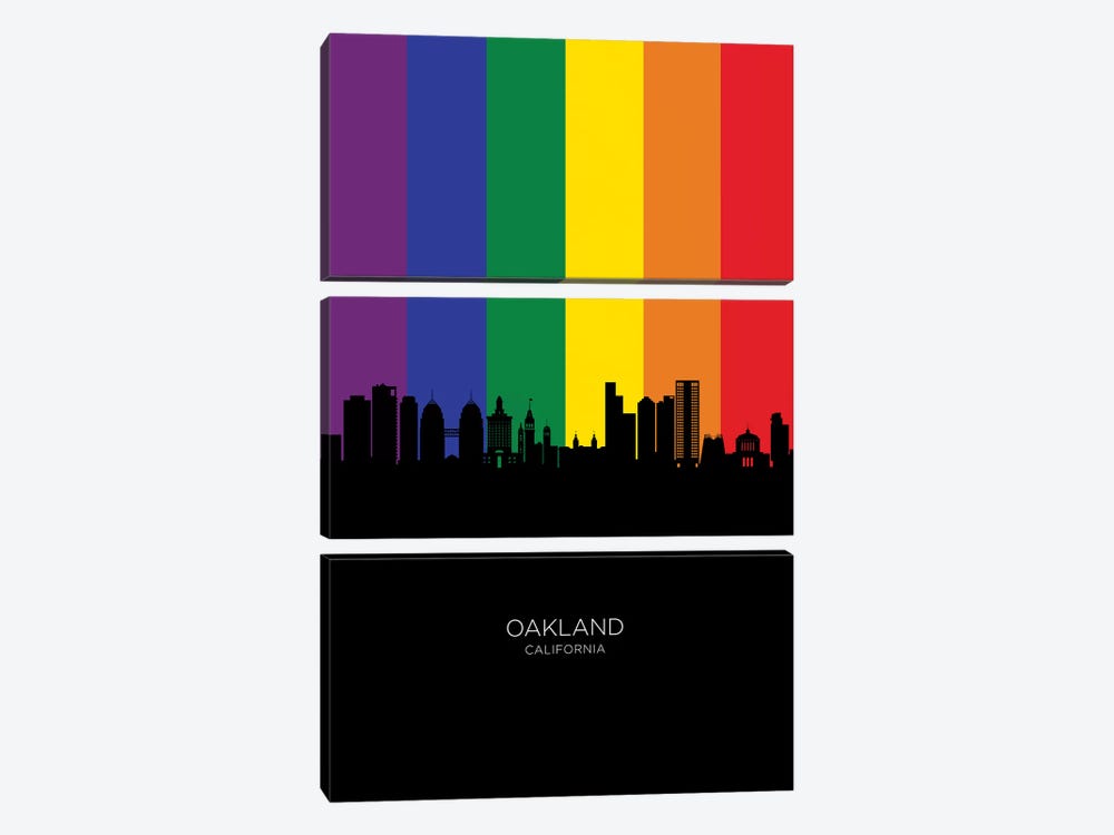 Oakland California Skyline Rainbow Flag by Michael Tompsett 3-piece Art Print