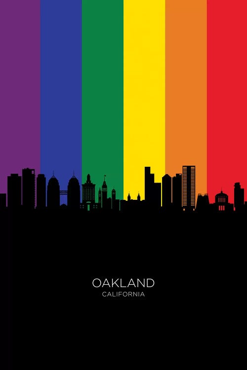 Rainbow Flag Oakland California Skyline