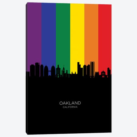 Oakland California Skyline Rainbow Flag Canvas Print #MTO2602} by Michael Tompsett Canvas Art