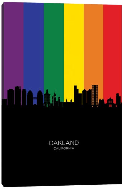 Oakland California Skyline Rainbow Flag Canvas Art Print - Oakland Art