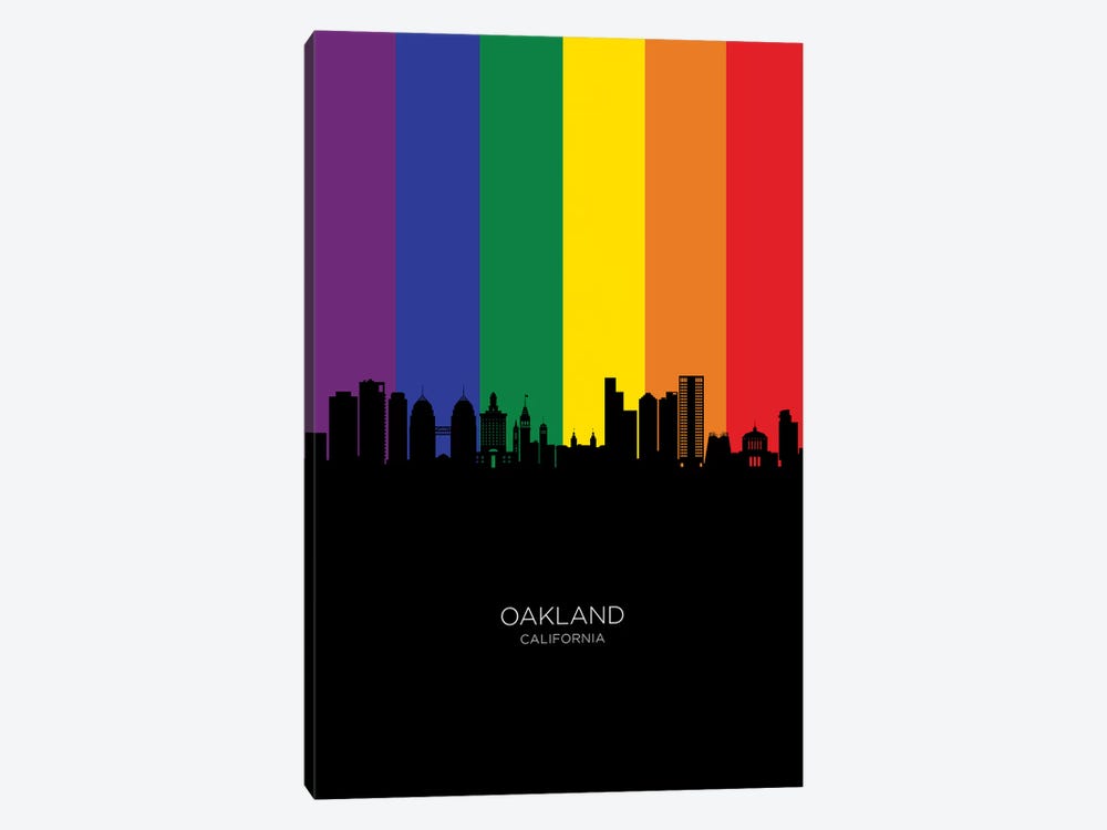 Oakland California Skyline Rainbow Flag by Michael Tompsett 1-piece Canvas Art Print
