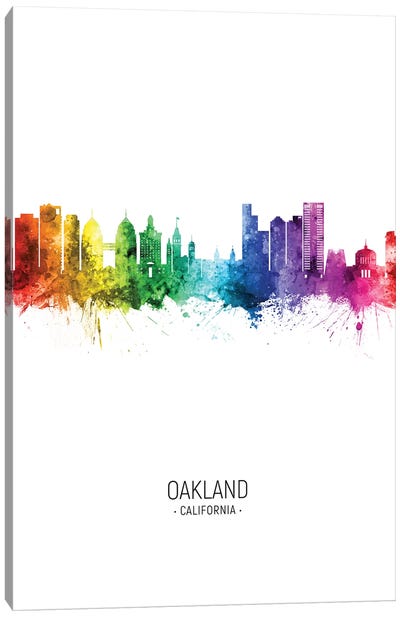 Oakland California Skyline Rainbow Tall Canvas Art Print - Oakland Art