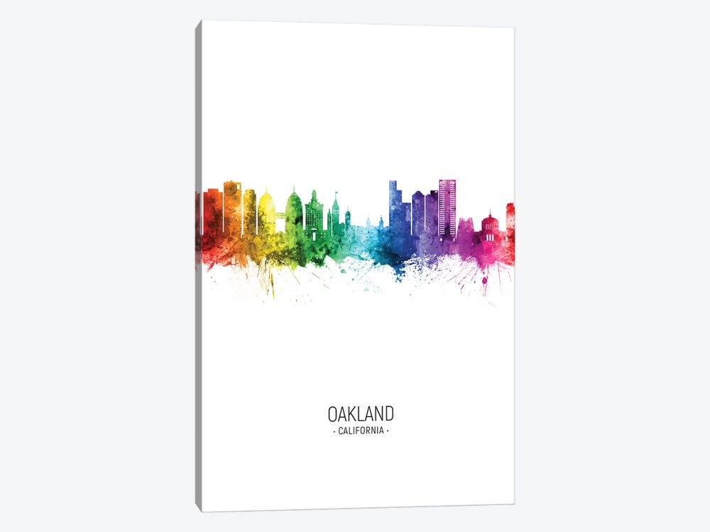 Oakland California Skyline Rainbow Tall by Michael Tompsett 1-piece Canvas Wall Art