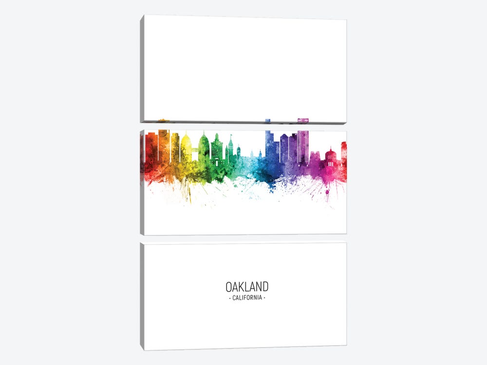 Oakland California Skyline Rainbow Tall by Michael Tompsett 3-piece Canvas Art