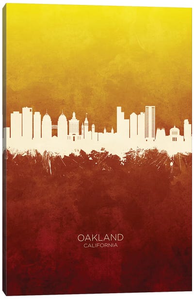 Oakland California Skyline Red Gold Canvas Art Print - Oakland Art