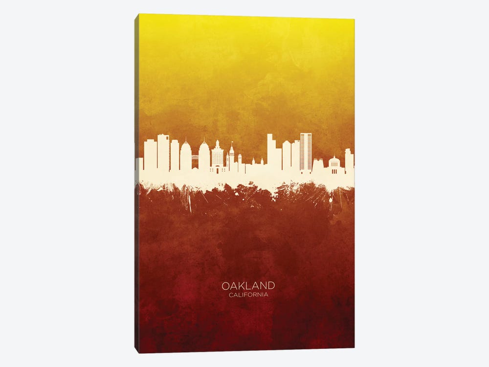 Oakland California Skyline Red Gold by Michael Tompsett 1-piece Art Print