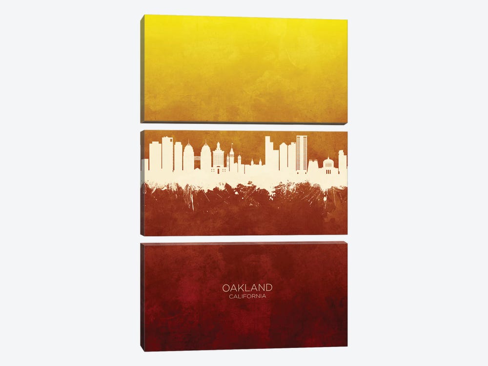 Oakland California Skyline Red Gold by Michael Tompsett 3-piece Canvas Art Print