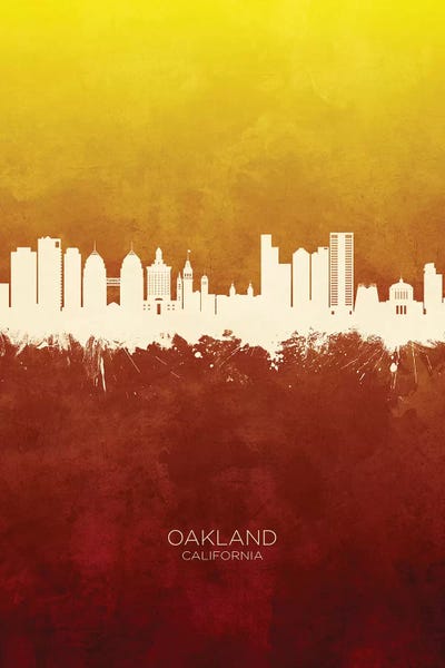 Oakland: Oakland California Skyline Red Gold by Michael Tompsett