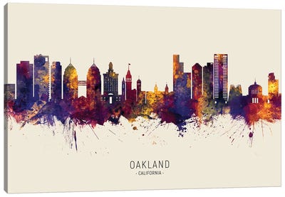 Oakland California Skyline Red Beige Canvas Art Print - Oakland Art