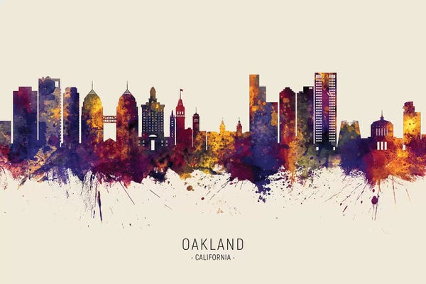Oakland: Oakland California Skyline Red Beige by Michael Tompsett